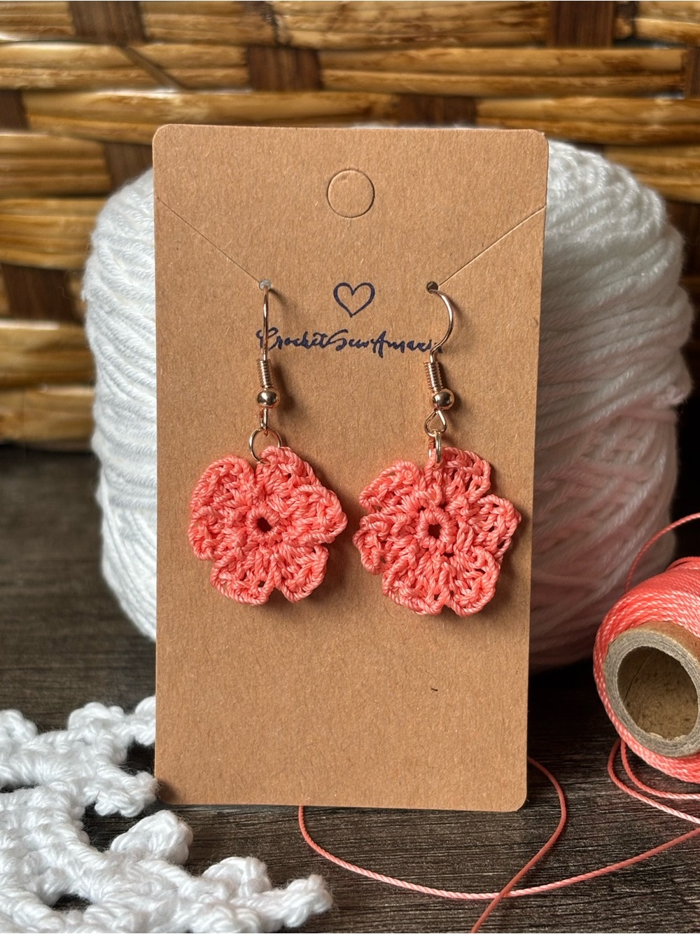 NEW Handmade Coral Crochet Flower Earrings - Women Accessories